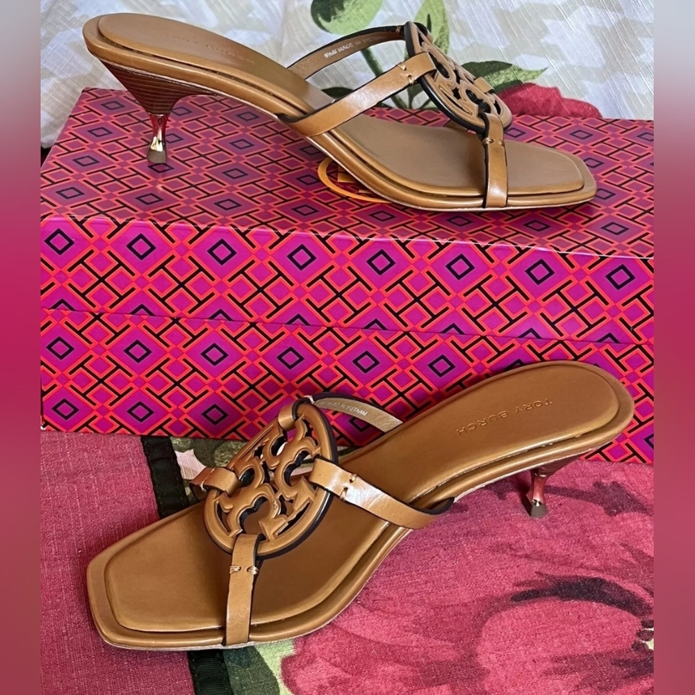 Tory Burch Designer Miller Geo Bombé Low Kitten Heel Sandal Size 9.5